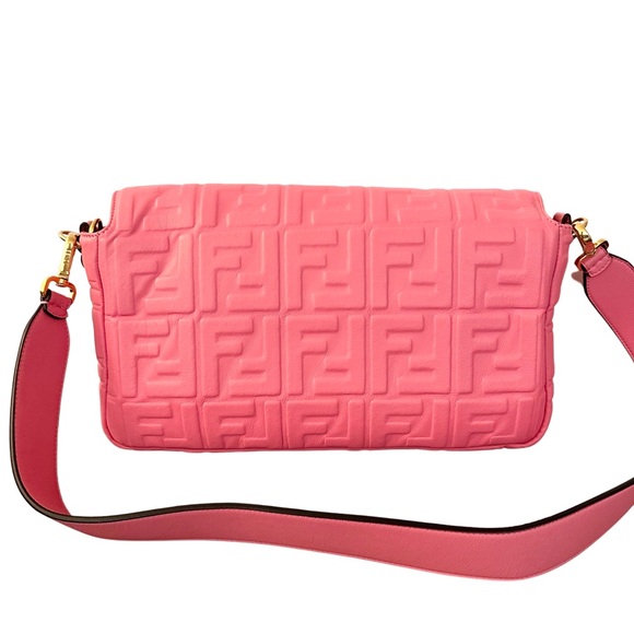 Fendi Baguette NM Bag Zucca Embossed Leather Large Pink - Picture 12 of 15